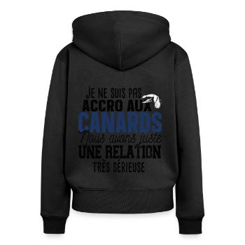 Canard Caneton Animal Cadeau Humour Chasseur - Sweat à capuche zippé Premium bio Femme - noir - Dos - Julia (174cm)