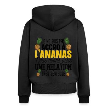 Ananas Fruit Relation Cadeau Humour Jaune Exotique - Sweat à capuche zippé Premium bio Femme - noir - Dos - Julia (174cm)