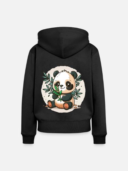 Bambus-liebender Panda - Frauen Premium Bio Zip Hoodie - Schwarz