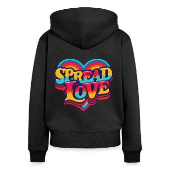 Spread Love 70s Retro Vibe Shirt - Frauen Premium Bio Zip Hoodie - Schwarz - Hinten - Julia (174cm)