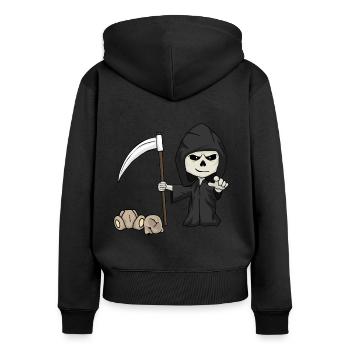 Petite faucheuse - Sweat à capuche zippé Premium bio Femme - noir - Dos - Julia (174cm)