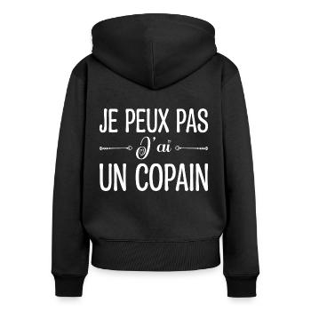 Je peux pas j'ai un copain. cadeau copain, copine. - Sweat à capuche zippé Premium bio Femme - noir - Dos - Julia (174cm)