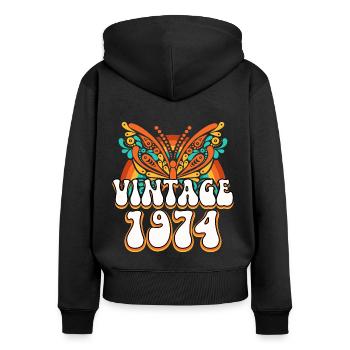 Vintage Hippies 1974 50 Year Anniversary Woman - Women's Premium Organic Zip Hoodie - black - Back - Julia (174cm)
