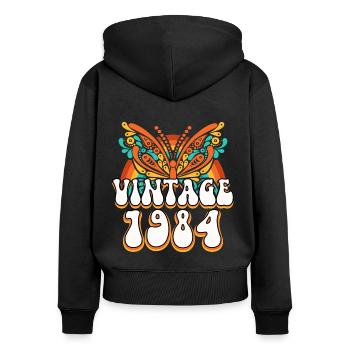 Vintage Hippies 1984 40 Years Anniversary Woman - Women's Premium Organic Zip Hoodie - black - Back - Julia (174cm)