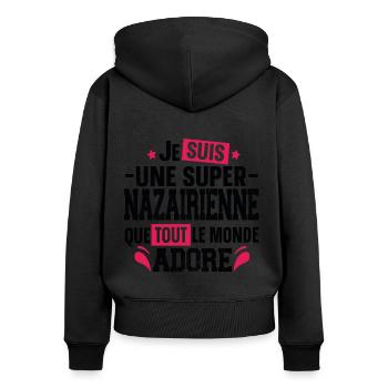 Nazairienne Saint Nazaire Ville Ouest France Femme - Sweat à capuche zippé Premium bio Femme - noir - Dos - Julia (174cm)