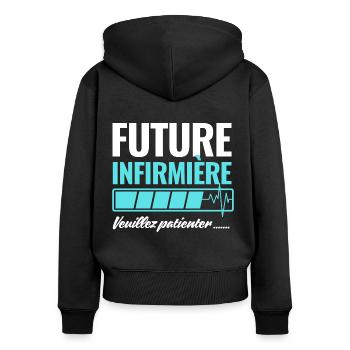 future infirmière - Sweat à capuche zippé Premium bio Femme - noir - Dos - Julia (174cm)