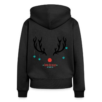 snow reindeer, santa claus, gift - Women's Premium Organic Zip Hoodie - black - Back - Julia (174cm)