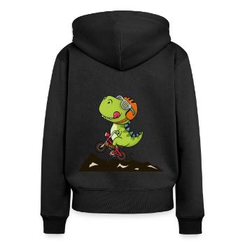 Cooler Dinosaurier fährt Fahrrad und hört Musik - Frauen Premium Bio Zip Hoodie - Schwarz - Hinten - Julia (174cm)