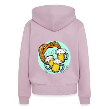 Octoberfest beer party. Beer mug and Brezel. - Women's Premium Organic Zip Hoodie - dusky pink - Back - Julia (174cm)