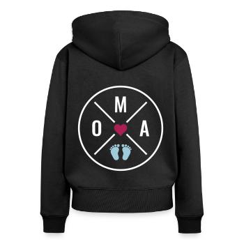 OMA HERZ BABY BABYFÜßE LIEBE Farben anpassbar OMA - Frauen Premium Bio Zip Hoodie - Schwarz - Hinten - Julia (174cm)