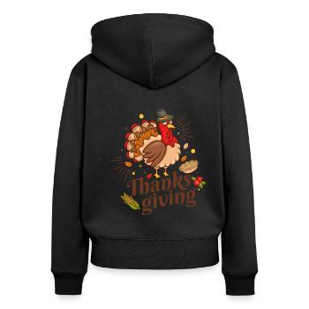 Lustiger Truthahn, Thanksgiving-Tag - Frauen Premium Bio Zip Hoodie - Schwarz - Hinten - Julia (174cm)