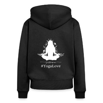 Selfcare #YogaLove - Frauen Premium Bio Zip Hoodie - Schwarz - Hinten - Julia (174cm)