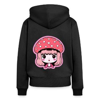 Cute anime girl with toadstool hat in pink - Women's Premium Organic Zip Hoodie - black - Back - Julia (174cm)
