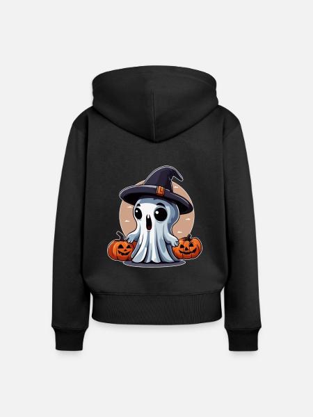 Kleiner Geist mit Kürbissen - Frauen Premium Bio Zip Hoodie - Schwarz