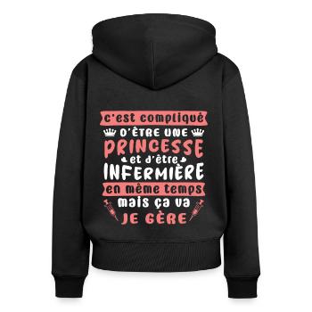 Infirmiere Cadeau Humour Infirmière - Sweat à capuche zippé Premium bio Femme - noir - Dos - Julia (174cm)