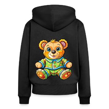 Teddy im Schlafanzug - Frauen Premium Bio Zip Hoodie - Schwarz - Hinten - Julia (174cm)