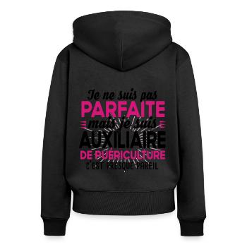 Auxiliaire de puériculture Puéricultrice Métier - Sweat à capuche zippé Premium bio Femme - noir - Dos - Julia (174cm)