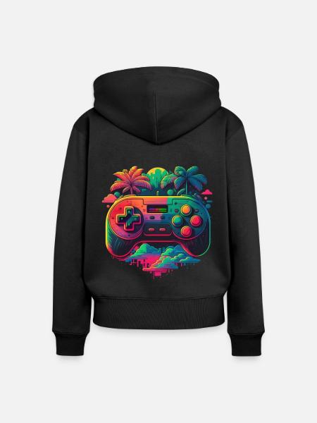 Retro Konsole - Frauen Premium Bio Zip Hoodie - Schwarz