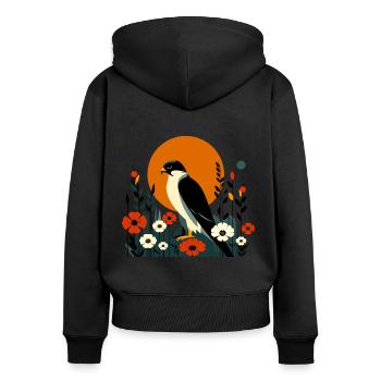 Wanderfalke in Blumen - Frauen Premium Bio Zip Hoodie - Schwarz - Hinten - Julia (174cm)