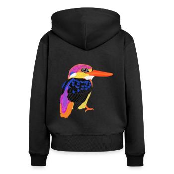 Jungle Dwarf Fisher, Martin-pêcheur asiatique, mignon - Sweat à capuche zippé Premium bio Femme - noir - Dos - Julia (174cm)