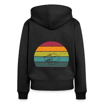 Most likely to take a nap - sleeping cat - Women's Premium Organic Zip Hoodie - black - Back - Julia (174cm)