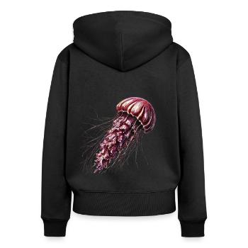 Rosa Jellyfish - Frauen Premium Bio Zip Hoodie - Schwarz - Hinten - Julia (174cm)