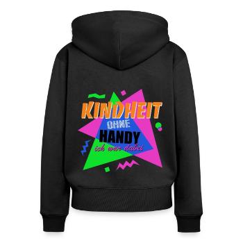 Kindheit ohne Handy - Ich war dabei - Frauen Premium Bio Zip Hoodie - Schwarz - Hinten - Julia (174cm)