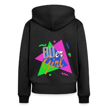 80er Girl - 80er Jahre - bunt + verrückt - retro - Frauen Premium Bio Zip Hoodie - Schwarz - Hinten - Julia (174cm)
