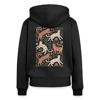 Verspielte Katzen Mit Floralen Mustern - Frauen Premium Bio Zip Hoodie - Schwarz - Hinten - Julia (174cm)