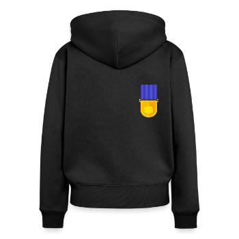 Moruga Scorpion Medaille - Frauen Premium Bio Zip Hoodie - Schwarz - Hinten - Julia (174cm)