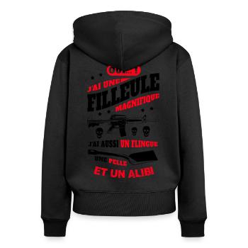 J'AI UNE FILLEULE MAGNIFIQUE - Sweat à capuche zippé Premium bio Femme - noir - Dos - Julia (174cm)
