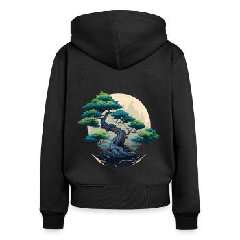 Bonsai im Mondschein - Frauen Premium Bio Zip Hoodie - Schwarz - Hinten - Julia (174cm)
