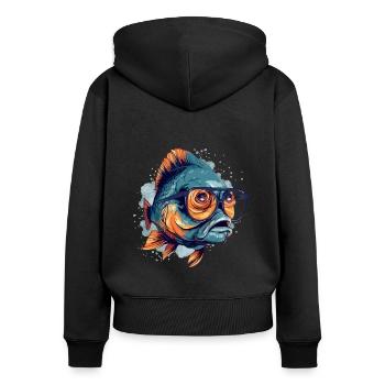 Blop the spectacled fish - Women's Premium Organic Zip Hoodie - black - Back - Julia (174cm)