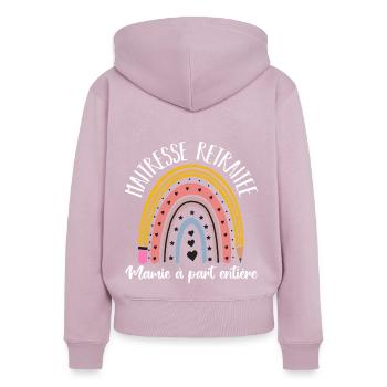 Maitresse retraitée mamie à part entière cadeau - Sweat à capuche zippé Premium bio Femme - rose poudré - Dos - Julia (174cm)