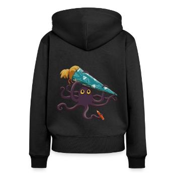 Kraken mit blauer Schultüte und Stift - Frauen Premium Bio Zip Hoodie - Schwarz - Hinten - Julia (174cm)