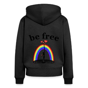 be free - freedom - Women's Premium Organic Zip Hoodie - black - Back - Julia (174cm)