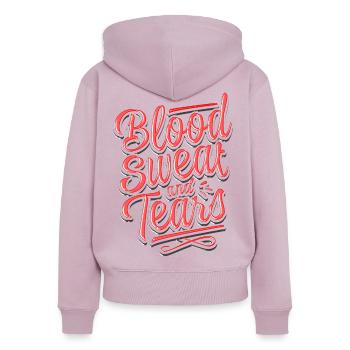 Blood sweat and tears - Typografie Schriftzug - Frauen Premium Bio Zip Hoodie - Altrosa - Hinten - Julia (174cm)