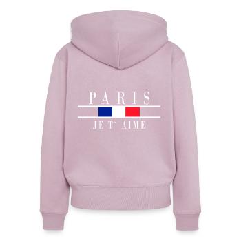 Paris France T-shirt souvenir du drapeau français - Sweat à capuche zippé Premium bio Femme - rose poudré - Dos - Julia (174cm)
