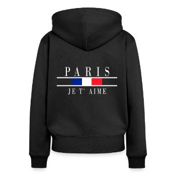 Paris France T-shirt souvenir du drapeau français - Sweat à capuche zippé Premium bio Femme - noir - Dos - Julia (174cm)