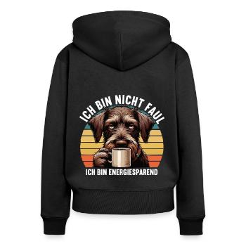 Ich Bin Nicht Faul Deutsch Drahthaar Jagdhund - Frauen Premium Bio Zip Hoodie - Schwarz - Hinten - Julia (174cm)