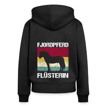 Fjordpferd Mama Flüsterin - Frauen Premium Bio Zip Hoodie - Schwarz - Hinten - Julia (174cm)