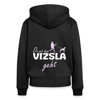 Ungarischer Magyar Vizsla Hund Mama Frauchen - Frauen Premium Bio Zip Hoodie - Schwarz - Hinten - Julia (174cm)