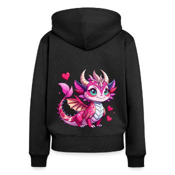Farbenfroher Drache - Frauen Premium Bio Zip Hoodie - Schwarz - Hinten - Julia (174cm)