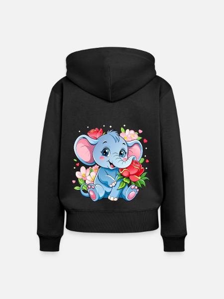 Blumenliebender Babyelefant - Frauen Premium Bio Zip Hoodie - Schwarz
