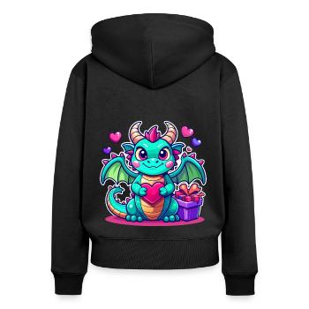 Farbenfroher Drache - Frauen Premium Bio Zip Hoodie - Schwarz - Hinten - Julia (174cm)