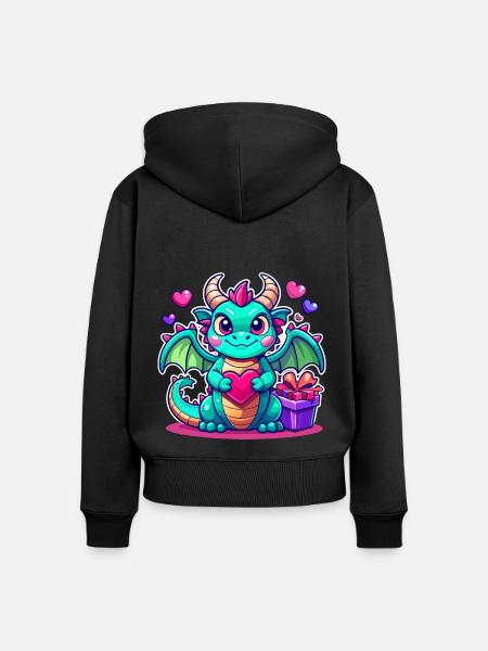 Farbenfroher Drache - Frauen Premium Bio Zip Hoodie - Schwarz