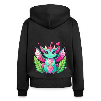 Farbenfroher Drache - Frauen Premium Bio Zip Hoodie - Schwarz - Hinten - Julia (174cm)