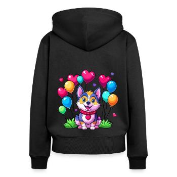 Dog with colorful balloons - Women's Premium Organic Zip Hoodie - black - Back - Julia (174cm)