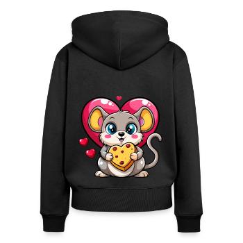 Cheese Loving Mouse - Women's Premium Organic Zip Hoodie - black - Back - Julia (174cm)