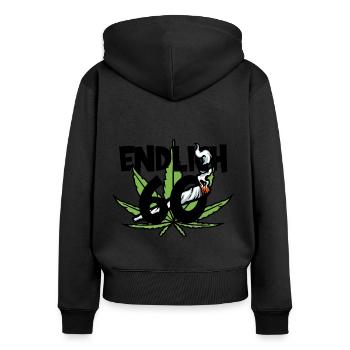 ENDLICH 60. GEBURTSTAG KIFFER CANNABIS GRAS - Frauen Premium Bio Zip Hoodie - Schwarz - Hinten - Julia (174cm)
